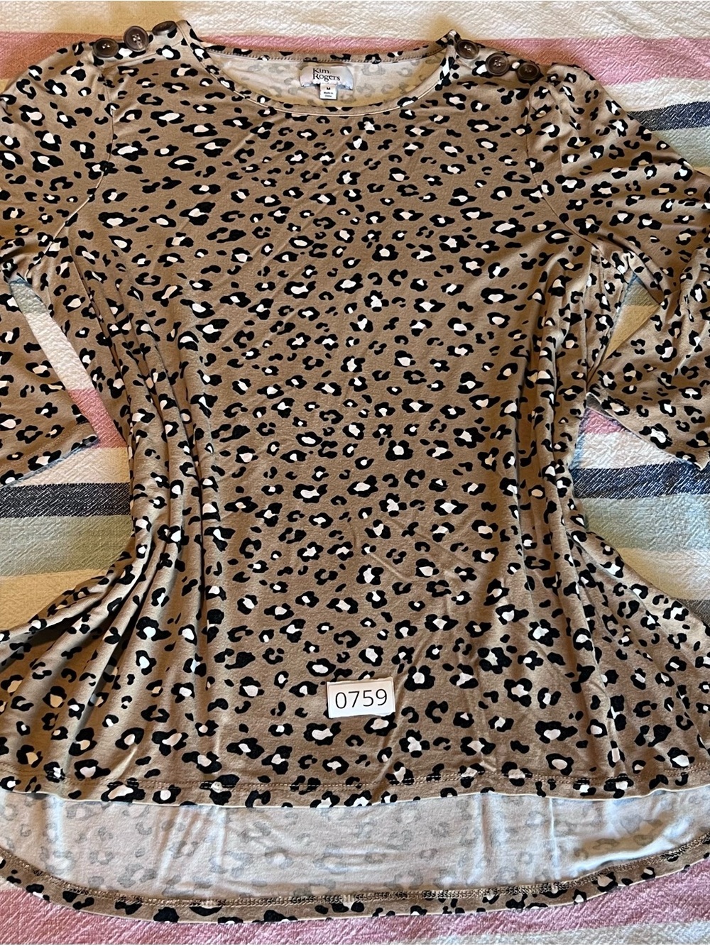Kim Rogers Beige Leopard-Print Button Shoulder Tunic